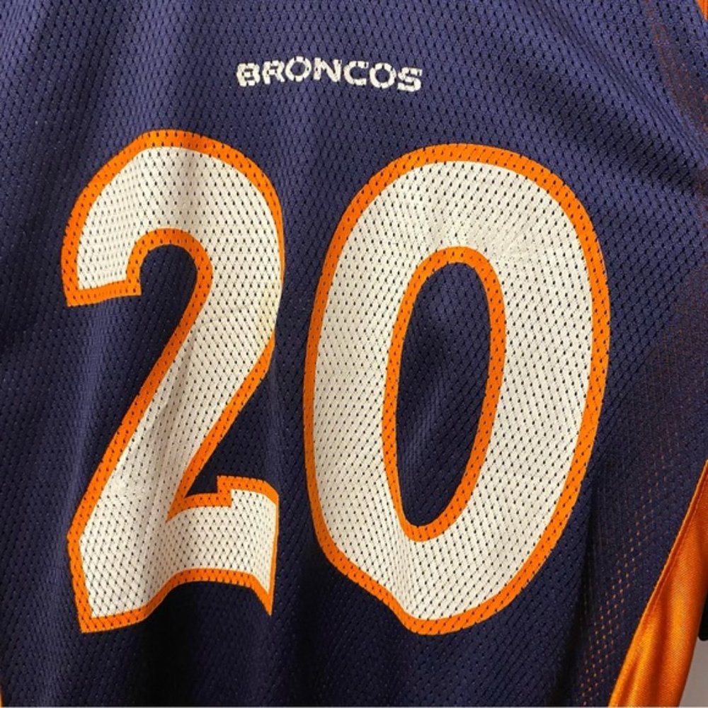 Reebok Denver Broncos Brian Dawkins Jersey 20 Football NFL Blue Orange Shirt - Picture 12 of 13